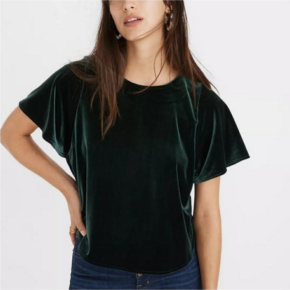 Madewell Dark Green Velvet Top
